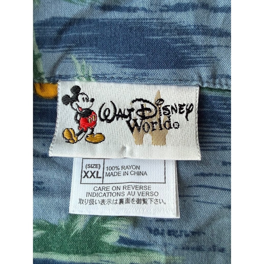 Walt Disney World Mickey Hawaiian Shirt XXL Blue Rayon Fishing Boat Aloha Casual - Picture 10 of 14